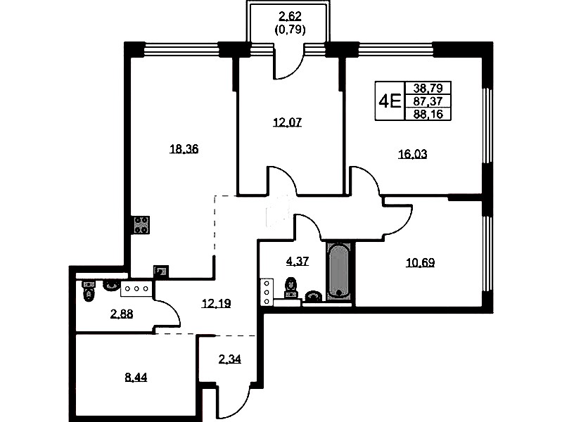 3-комнатная квартира 88.16 м², 11/11 эт., ЖК «Новое Колпино»